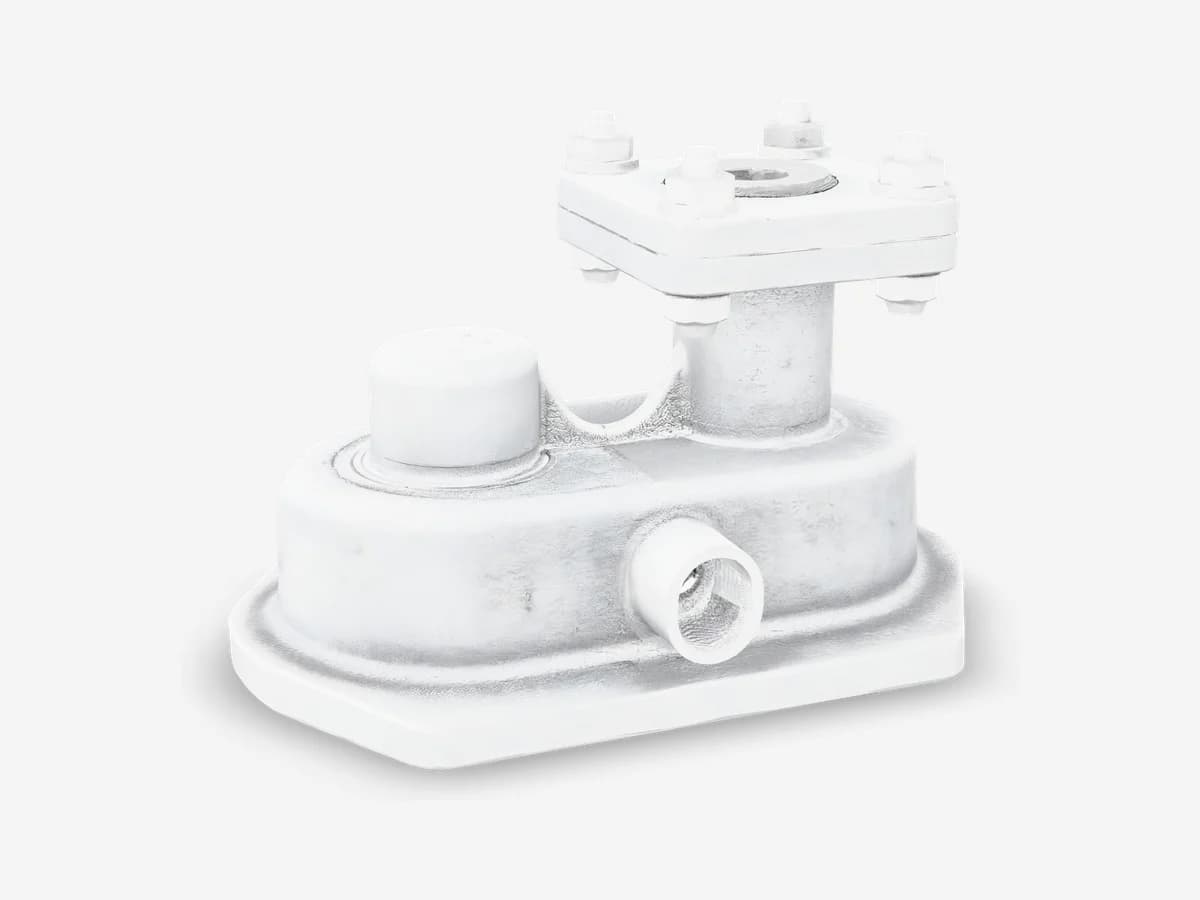 The 3D model of that valve body, shown as a shaded mesh