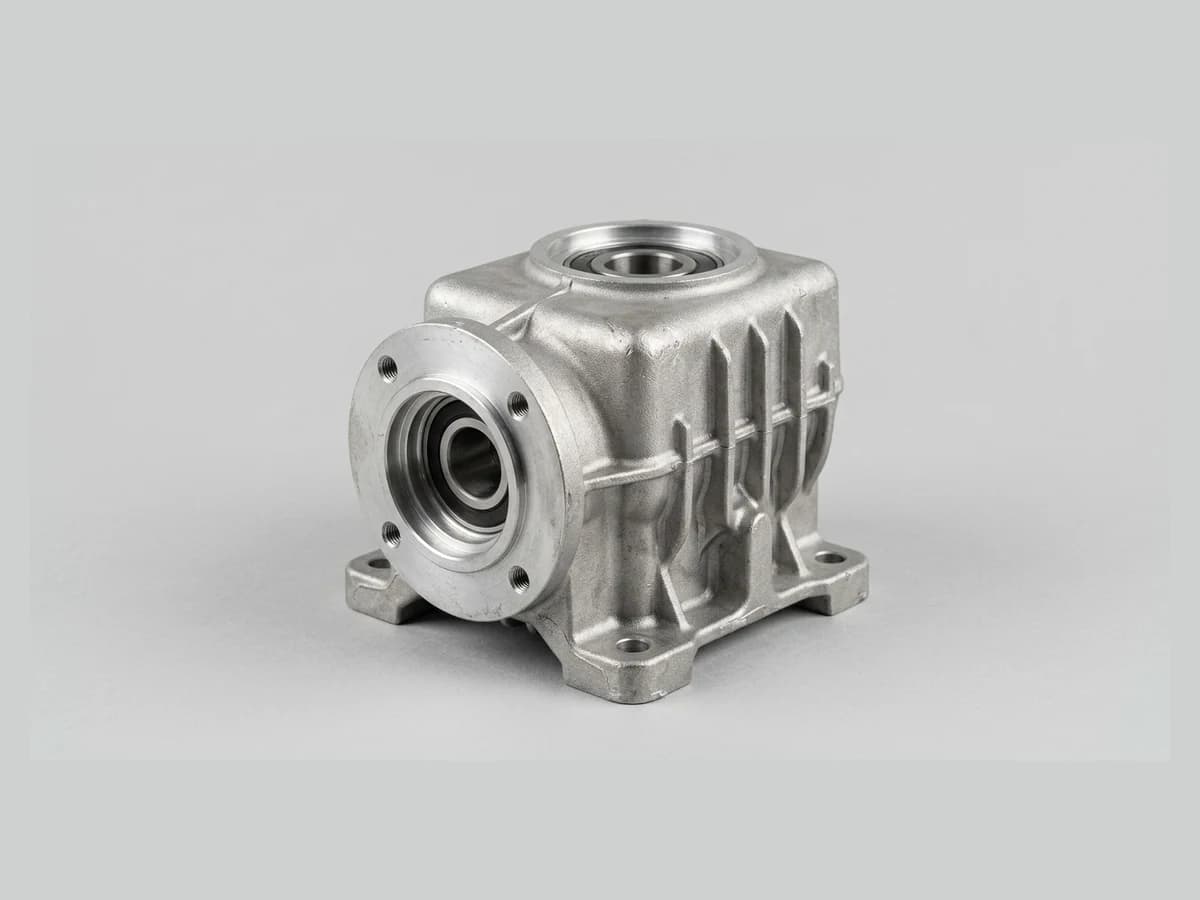 A photo of a cast aluminium right-angle gearbox housing, ready to upload