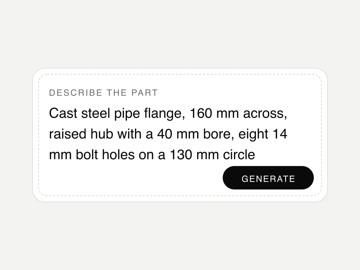 A prompt box with the description of a cast steel pipe flange typed into it